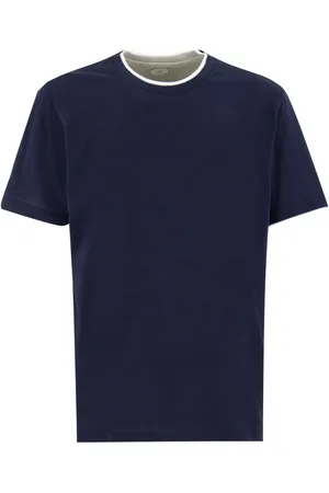 ELEVENTY Black Crewneck T-shirt With Layered Collar In Cotton Man