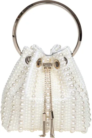 Jimmy Choo Bon Bon Bucket In Satin And Applied Pearls