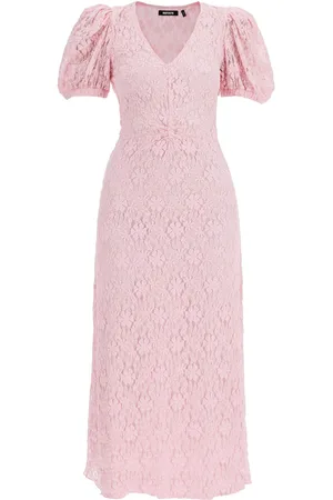 ROTATE Lace Midi Dress With Puff Sleeves