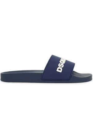 Dsquared2 Navy Blue Polyurethane Slippers With Minimalist Design And Leather Sole