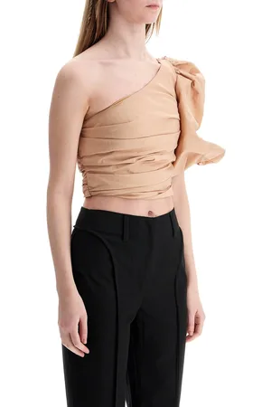 Pinko Asymmetrical One-shoulder Taffeta Top In Cameo Pink