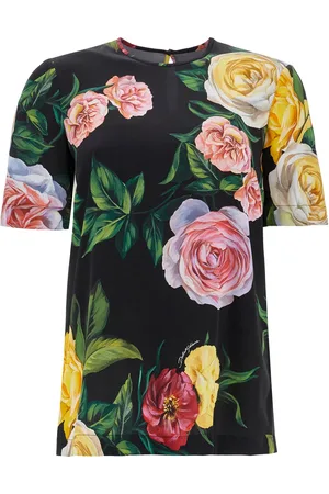 Dolce & Gabbana Black Silk T-shirt With Floral Print