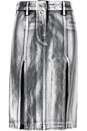 The Attico Midi Skirt With Two Front Splits And Logo Detail On The Button In Cotton Woman