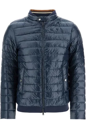 HERNO Dark Blue Lightweight Quilted Nylon Down Jacket With High Collar
