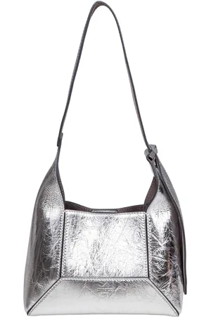 Jimmy Choo Diamond Hobo/s Shoulder Bag In Laminated Leather Color Silver