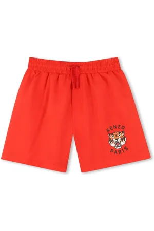 Kenzo Shorts With Elastic Drawstring Waist And Logo Print On The Front In Tech Fabric Boy