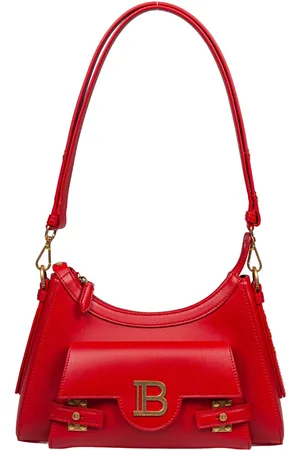 Balmain B-buzz Hobo Leather Shoulder Bag Red Color