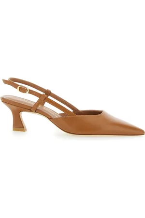 Stuart Weitzman Winnie Brown Slingback Pumps Wirh Medium Heel In Leather Woman