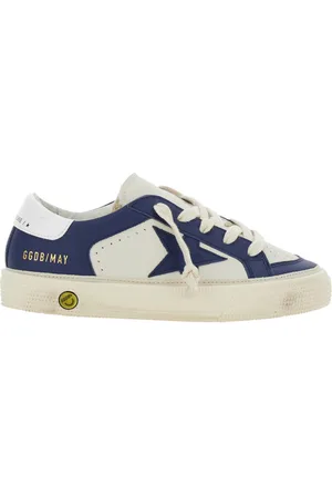 Golden Goose May Blue Sneakers With Star Patch On The Side And Logo Lettering On The Side In Leather Boy