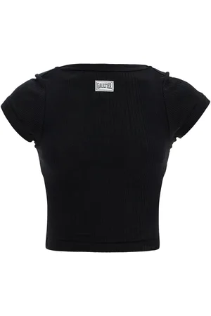 Jean Paul Gaultier Cropped Cotton Ribbed T-shirt With Logo