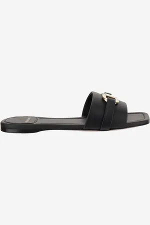Salvatore Ferragamo Leather Flat Sandals With Logo