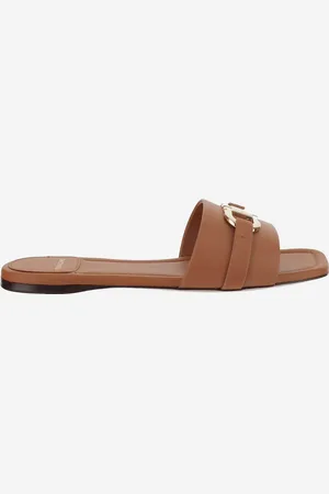 Salvatore Ferragamo Leather Flat Sandals With Logo