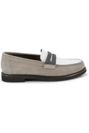 Brunello Cucinelli Suede And Leather Loafer With Monili Detail
