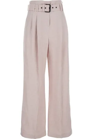 ELEVENTY Lilac Trousers With Pleats And Waist Belt In Linen Woman