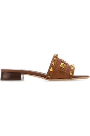 VALENTINO GARAVANI Caramel Leather Plaster Caster Slippers