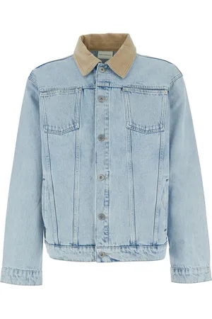 Drôle de Monsieur La Veste Jean Délavée Light Blue Jacket With Corduroy Classic Collar And Logo Patch On The Rear In Denim Man