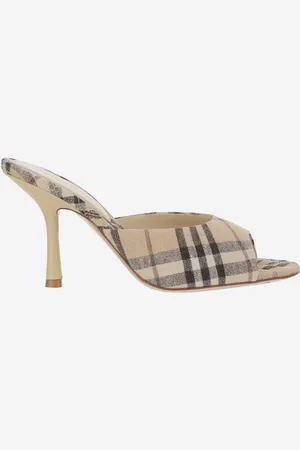 Burberry Linen Blend Mules With Check Pattern