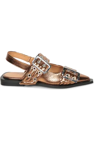 Ganni Metallic Effect Buckle Ballerinas