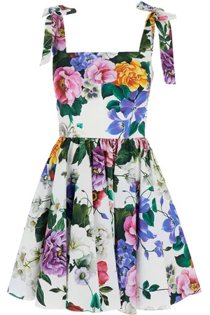 Dolce & Gabbana Sleelevelss Mini Dress With Square Neckline And All-over Floral Motif In Cotton Woman