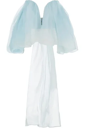 ZIMMERMANN Crush Light Blue Top With Boned Bodice And Rear Tie Closure In Silk Woman