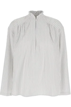 SEMICOUTURE Fabrizia Shirt With Stripe Motif And Ruffle Collar In Cotton Blend Woman