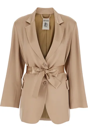 SEMICOUTURE Christiana Jacket With Classic Lapels And Waist Belt In Silk Blend Woman