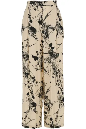 SEMICOUTURE Edwina White And Black Pants With All-over Floral Motif In Fabric Woman