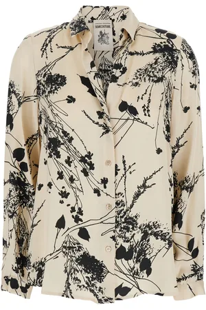 SEMICOUTURE Ava White And Black Shirt With All-over Floral Motif In Viscose Woman