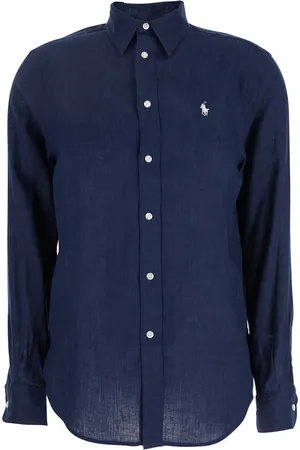 Ralph Lauren Blue Shirt With Pony Detail On The Front In Linen Woman