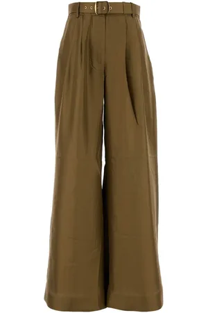 ZIMMERMANN Green Satin Crush Wide-leg Pant