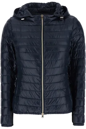 HERNO Blue Down Jacket With Drawstring Hood And Logo Plaque On The Rear In Tech Fabric Woman