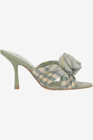 Burberry Mews Rose Stretch Linen Blend Check Mules