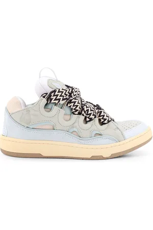 Lanvin Curb Leather Sneakers With Mesh Inserts