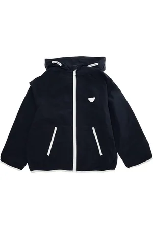 Emporio Armani Blue Jacket With Drawstring Hood With Logo And Logo Detail On The Front In Tech Fabric Boy