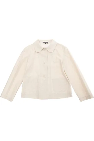 Emporio Armani Jacket With Peter Pan Collar And All-over Logo Embroidery In Tech Fabric Baby