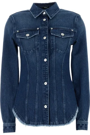 VERSACE Shirt Denim R Washed Medium Blue With Frayed Edge