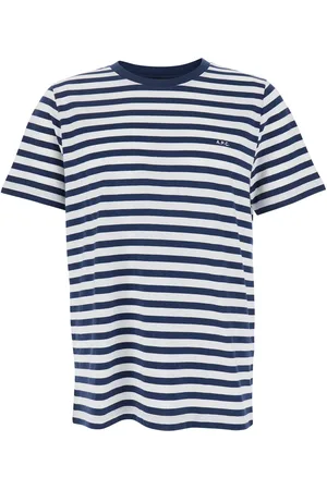 A.P.C. A. P.C. Blue T-shirt With Striped Motif And Logo Embroidered On The Front In Cotton Man