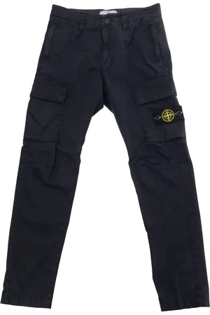 Stone Island Blue Pants With Belt Loops And Logo Patch On The Front In Cotton Stretch Boy