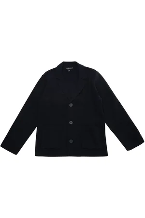 Emporio Armani Blue Single-breasted Jacket With Notched Revers In Cotton Blend Boy