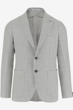 TAGLIATORE Linen Blend Single-breasted Jacket With Houndstooth Pattern