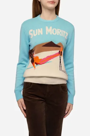 MC2 SAINT BARTH Light Blue Sweater New Queen With Sun Moritz Postcard Jacquard