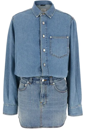haikure Tamu Blue Dress With Drop Shoulders And Logo Patch On The Back In Cotton Woman