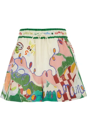 ALÉMAIS Nadia Multicolor Shorts With All-over Printed Motif In Linen Woman
