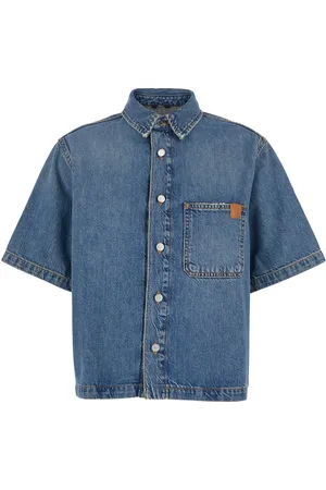 haikure Olive Blue Crop Shirt With Patch Pocket On The Chest In Denim Woman
