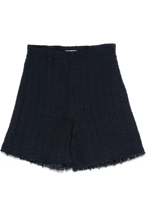Il gufo Blue Shorts With Hidden Side Closure And Frayed Edges In Cotton Tweed Girl