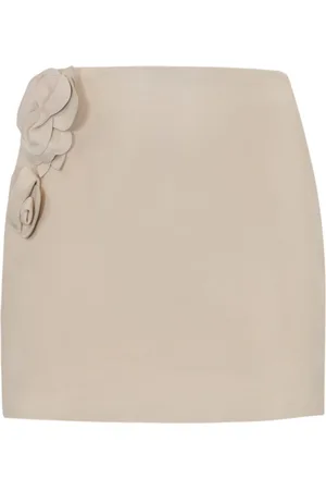 Elisabetta Franchi Leather Skirt With Floral Applications