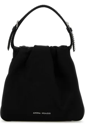 Amina Muaddi Black Satin Vittoria Crystal Handbag