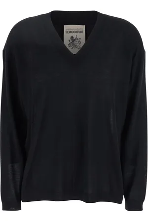 SEMICOUTURE Sweater With V-neck And Logo Embroidered On The Side In Virgin Wool Woman