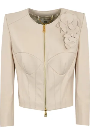 Elisabetta Franchi Leather Jacket With Floral Applications