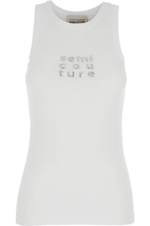 SEMICOUTURE Ribbed Top With Logo Detail On The Front In Cotton Blend Woman